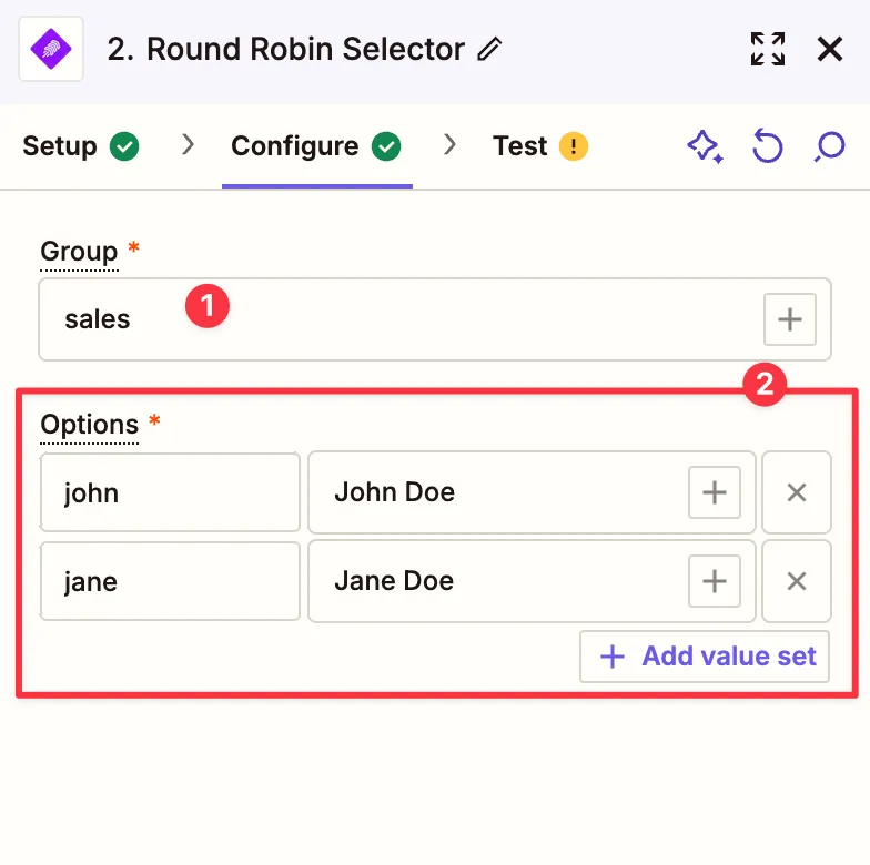 Configure round robin group and options