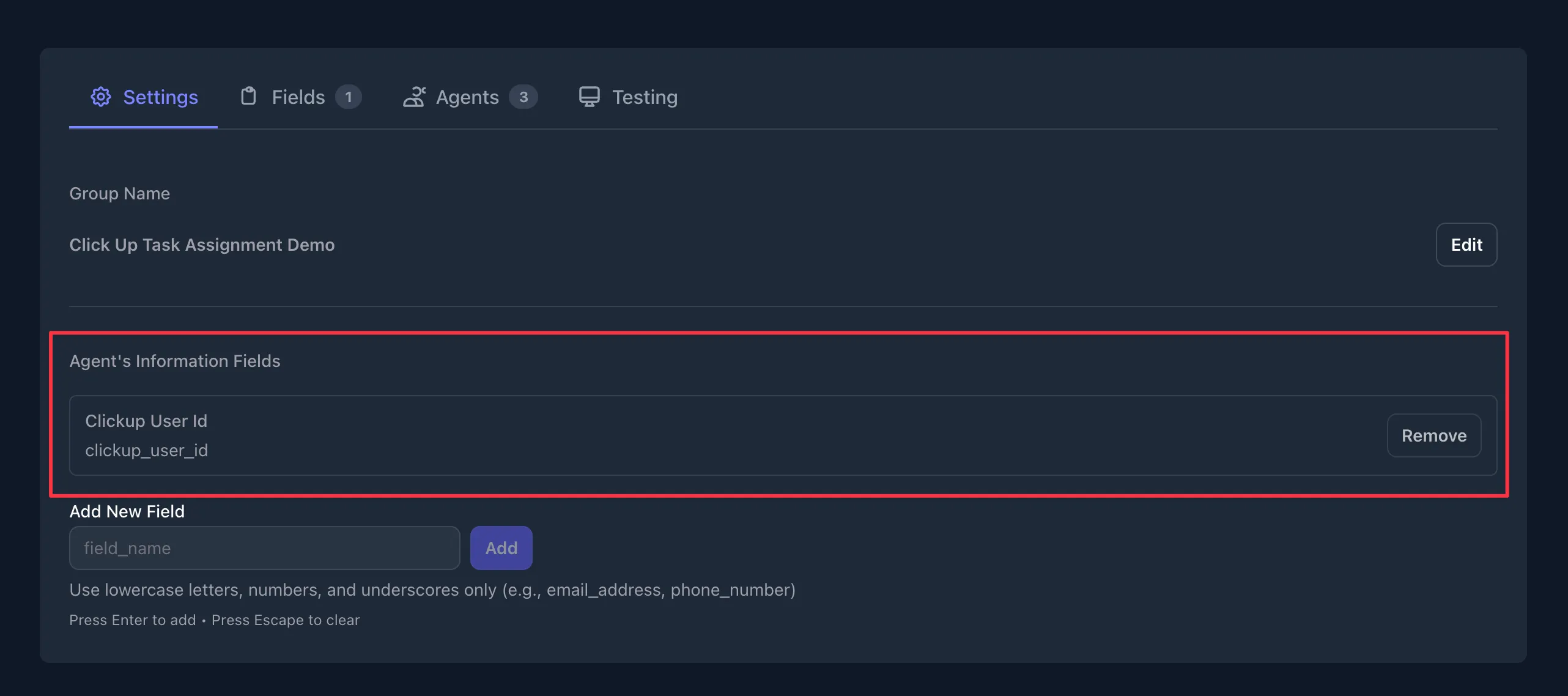 Agent Information Field Added
